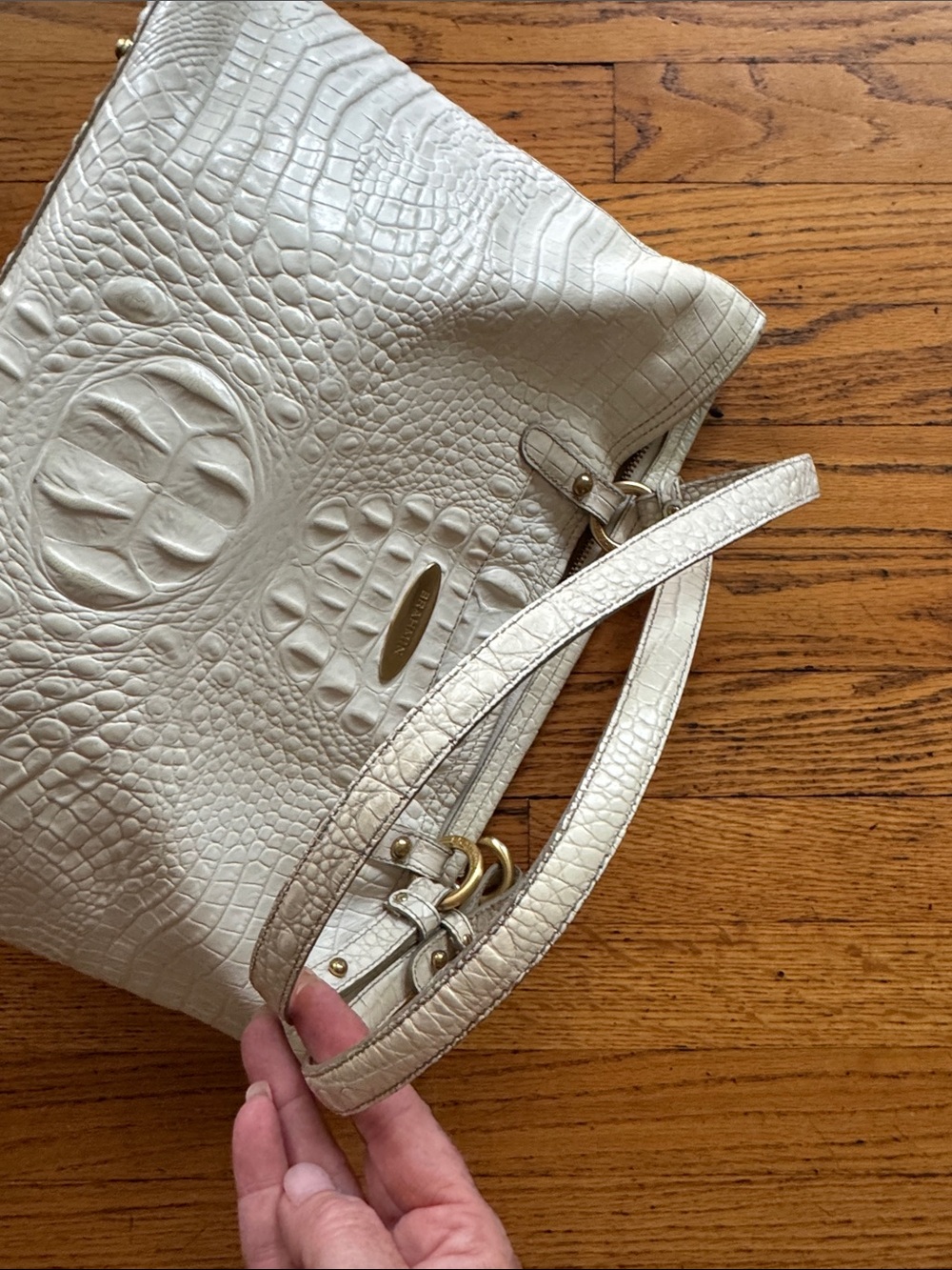 Brahmin Melbourne Croc Embossed Leather Tote Bag Linen Cream Gold - Picture 12 of 12